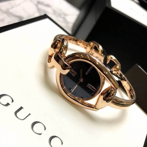 女生手錶 手鐲手錶 美國直郵Gucci古奇手錶 女生玫瑰金鑲鑽手鐲腕錶 時尚潮流奢華鋼鏈石英女錶YA139507