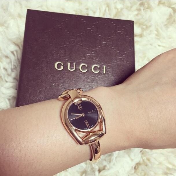 女生手錶 手鐲手錶 美國直郵Gucci古奇手錶 女生玫瑰金鑲鑽手鐲腕錶  時尚潮流奢華鋼鏈石英女錶YA139507-細節圖8