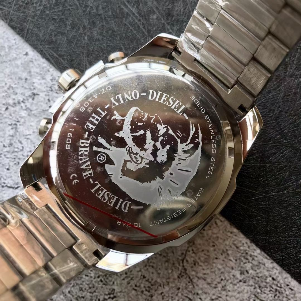 DIESEL迪賽手錶 50mm大直徑男士手錶 三眼計時防水鋼鏈石英錶 歐美風時尚潮流男生腕錶 商務休閒運動手錶DZ430-細節圖6