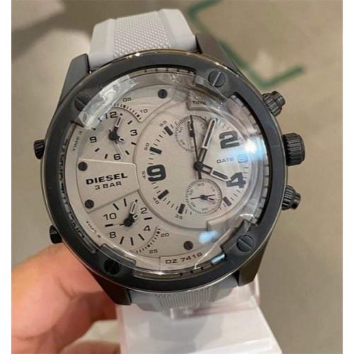DIESEL迪賽手錶 灰色56mm大錶盤男錶 歐美時尚潮流石英錶 多時區計時日曆男生腕錶 商務休閒橡膠錶帶手錶DZ741