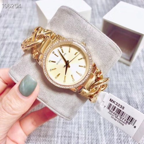 Michael Kors手錶 MK手錶 金色鋼帶錶 鑲鑽纏繞麻花手錶 手鐲手錶 時尚潮流女錶 大直徑女生手錶MK3235