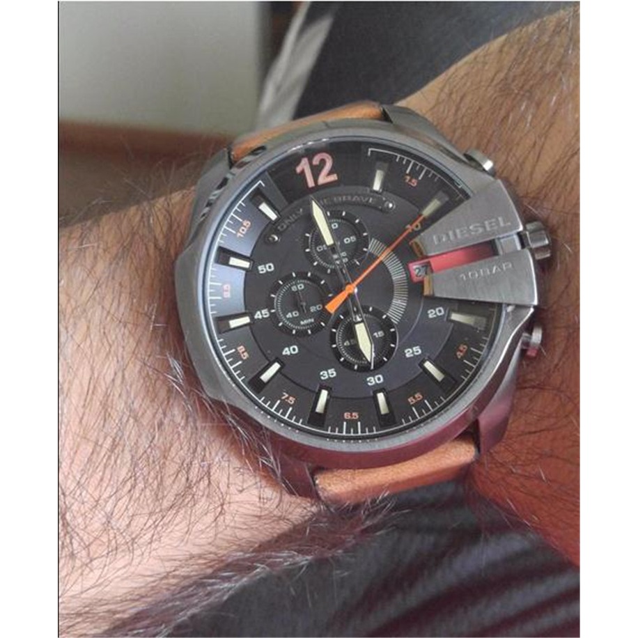 Diesel迪賽手錶 Mega Chief 男士計時大錶盤石英錶 歐美時尚潮流棕色皮帶防水男錶腕錶DZ4343-細節圖3
