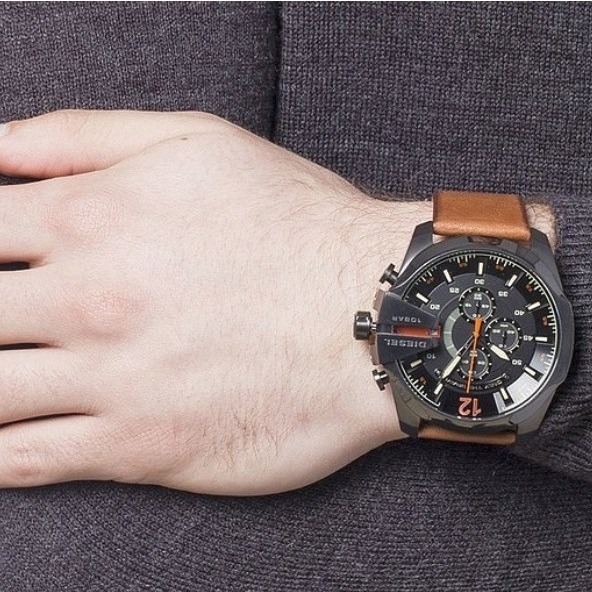 Diesel迪賽手錶 Mega Chief 男士計時大錶盤石英錶 歐美時尚潮流棕色皮帶防水男錶腕錶DZ4343-細節圖4