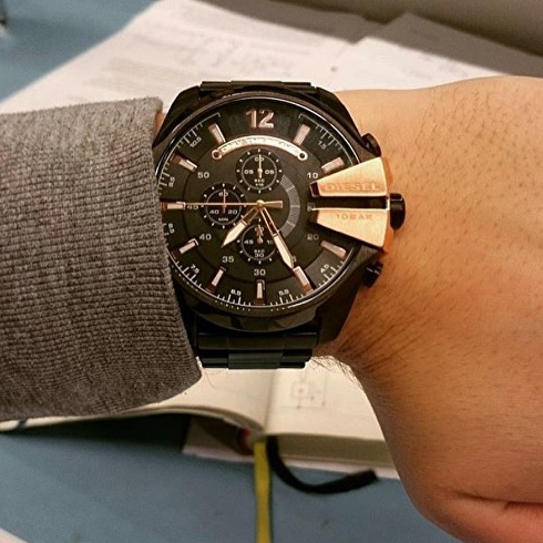Diesel迪賽手錶 CHIEF軍官系列 三眼計時日曆防水男錶 不鏽鋼鏈大錶盤時尚潮流石英錶 至黑力量DZ4309-細節圖3