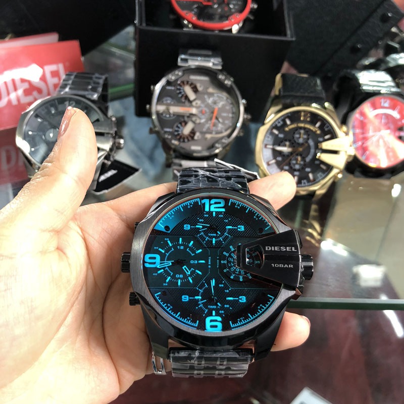 Diesel迪賽手錶 歐美時尚潮流男士腕錶 大錶盤偏光石英錶 DZ7373 四時計時多功能黑色鋼鏈男錶 大直徑手錶男-細節圖3