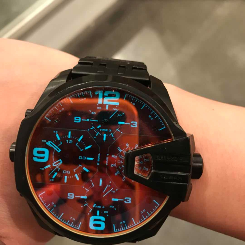 Diesel迪賽手錶 歐美時尚潮流男士腕錶 大錶盤偏光石英錶 DZ7373 四時計時多功能黑色鋼鏈男錶 大直徑手錶男-細節圖5