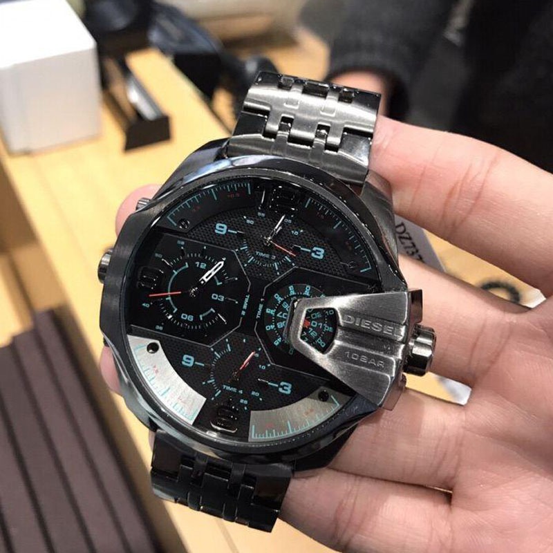 Diesel迪賽手錶 歐美時尚潮流男士腕錶 大錶盤偏光石英錶 DZ7373 四時計時多功能黑色鋼鏈男錶 大直徑手錶男-細節圖9