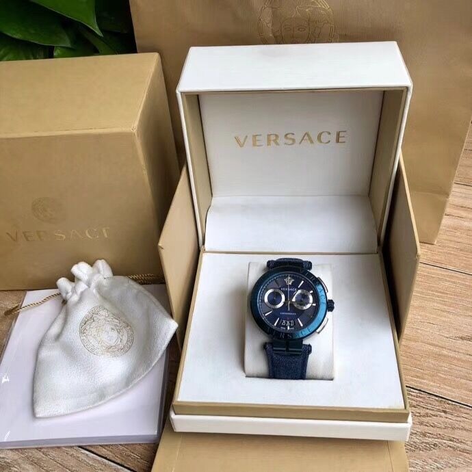 凡賽斯Versace手錶 VBR系列男錶 多功能六針計時瑞士石英錶 牛仔藍色防水時尚潮流男士腕錶-細節圖2