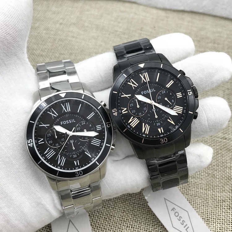 FOSSIL富思手錶 大錶盤男錶 黑色鋼鏈商務休閒三眼計時男士腕錶 防水石英錶FS5236 FS5374-細節圖2
