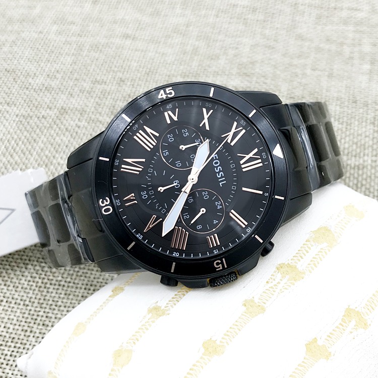 FOSSIL富思手錶 大錶盤男錶 黑色鋼鏈商務休閒三眼計時男士腕錶 防水石英錶FS5236 FS5374-細節圖8