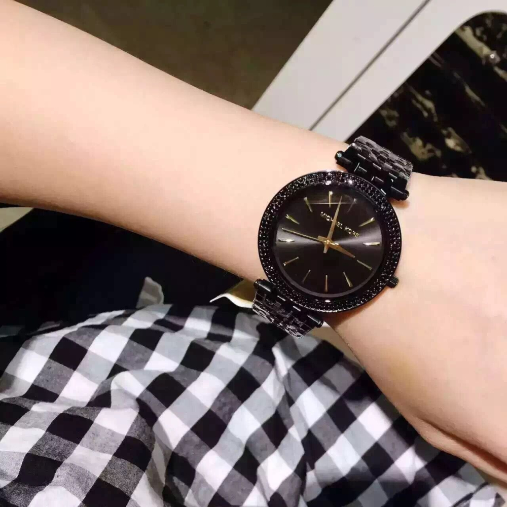 Michael Kors手錶 MK3337 黑金色鑲鑽簡約時尚潮流百搭 MK手錶 時尚百搭女錶 超薄防水不鏽鋼鏈石英錶-細節圖2