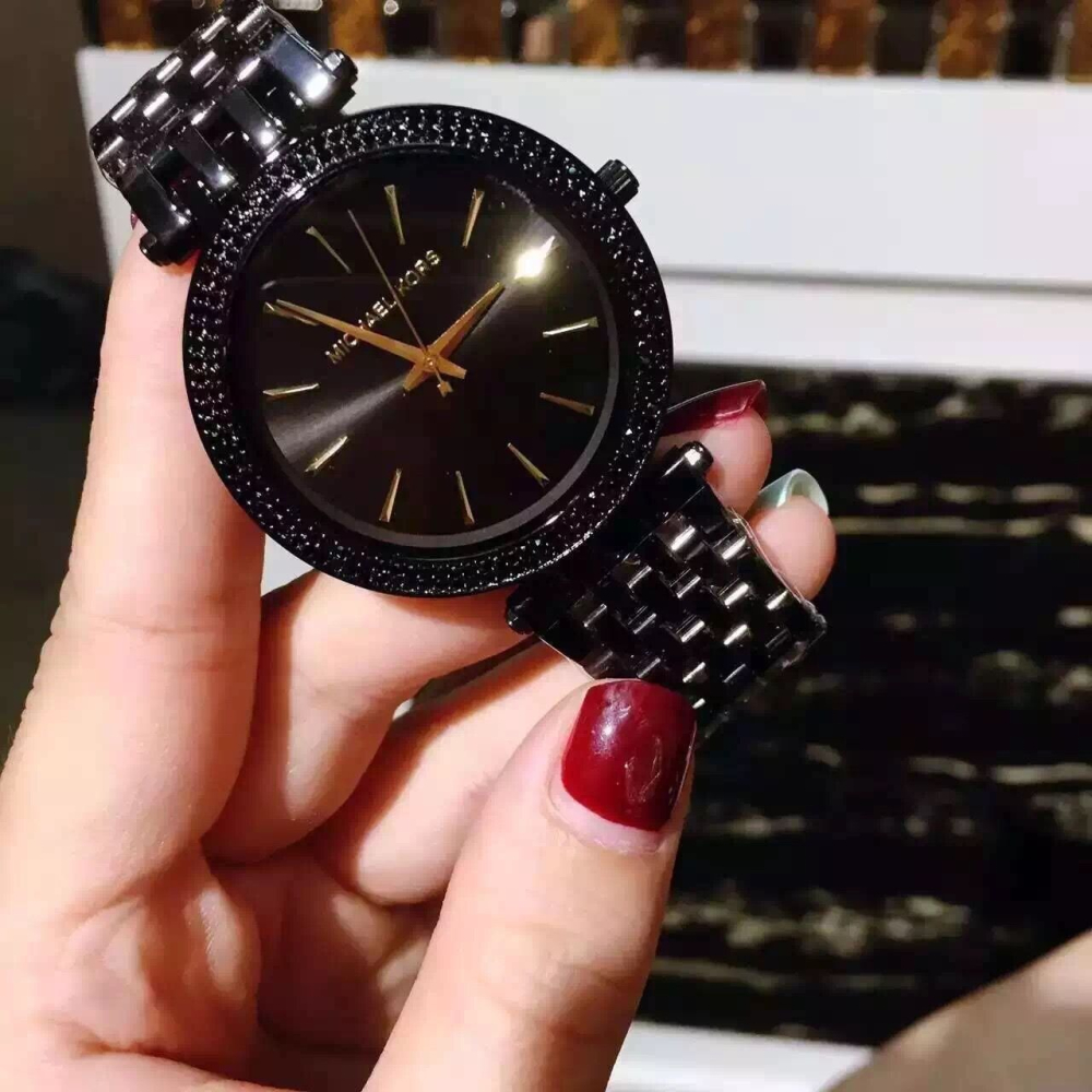 Michael Kors手錶 MK3337 黑金色鑲鑽簡約時尚潮流百搭 MK手錶 時尚百搭女錶 超薄防水不鏽鋼鏈石英錶-細節圖6