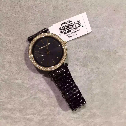 Michael Kors MK手錶 MK3322 黑金色鑲鑽簡約時尚潮流百搭女錶 不鏽鋼鏈石英錶 超薄錶盤 黑色鋼帶錶女