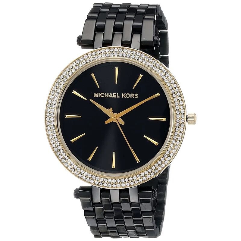 Michael Kors MK手錶 MK3322 黑金色鑲鑽簡約時尚潮流百搭女錶 不鏽鋼鏈石英錶 超薄錶盤 黑色鋼帶錶女-細節圖4