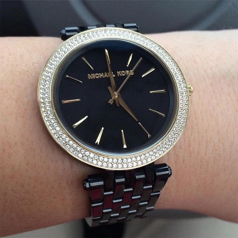 Michael Kors MK手錶 MK3322 黑金色鑲鑽簡約時尚潮流百搭女錶 不鏽鋼鏈石英錶 超薄錶盤 黑色鋼帶錶女-細節圖5