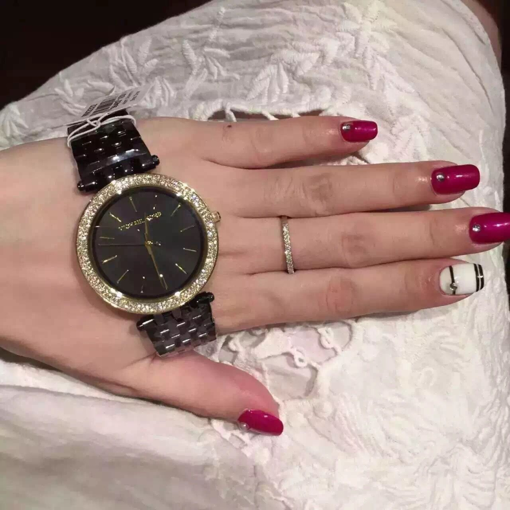 Michael Kors MK手錶 MK3322 黑金色鑲鑽簡約時尚潮流百搭女錶 不鏽鋼鏈石英錶 超薄錶盤 黑色鋼帶錶女-細節圖6