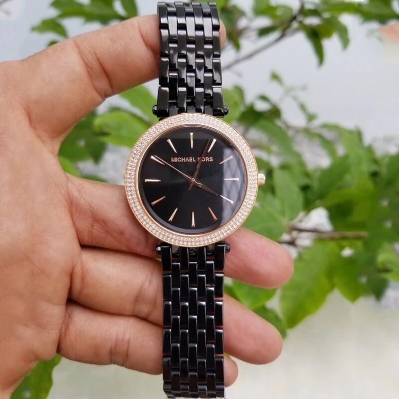 Michael Kors MK手錶 MK3322 黑金色鑲鑽簡約時尚潮流百搭女錶 不鏽鋼鏈石英錶 超薄錶盤 黑色鋼帶錶女-細節圖8