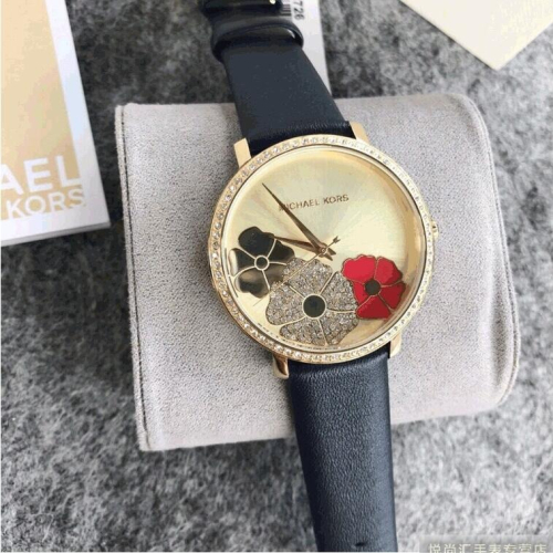 Michael Kors手錶女 MK手錶 女生石英錶 圓盤皮帶錶 花朵小清新腕錶 女生手錶 歐美精品錶 MK2726
