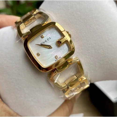 女生手錶 Gucci手錶 古馳手錶 方形手錶 經典G字錶盤 鏤空手鐲手錶 手鏈款女錶 時尚奢華石英錶YA125409