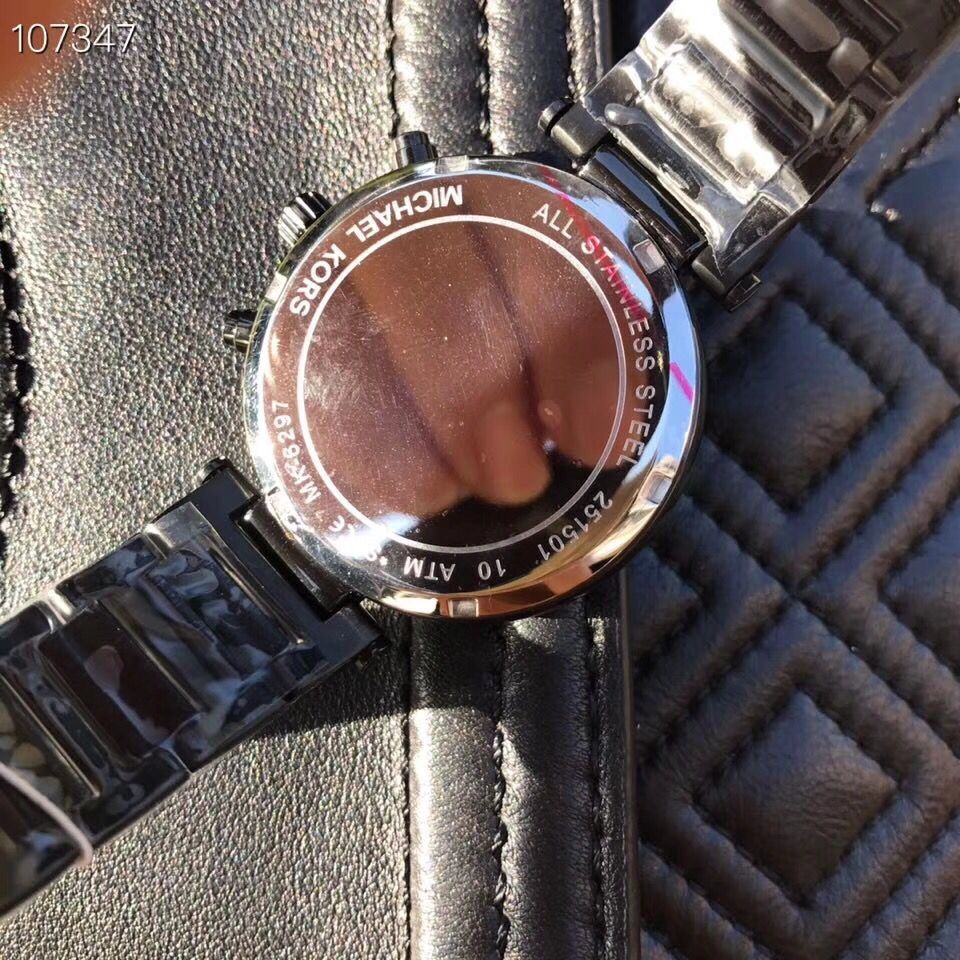 Michael Kors手錶 MK手錶 女生手錶 38mm雙日曆防水石英錶 黑色鑲鑽奢華時尚百搭女錶 MK6297-細節圖8