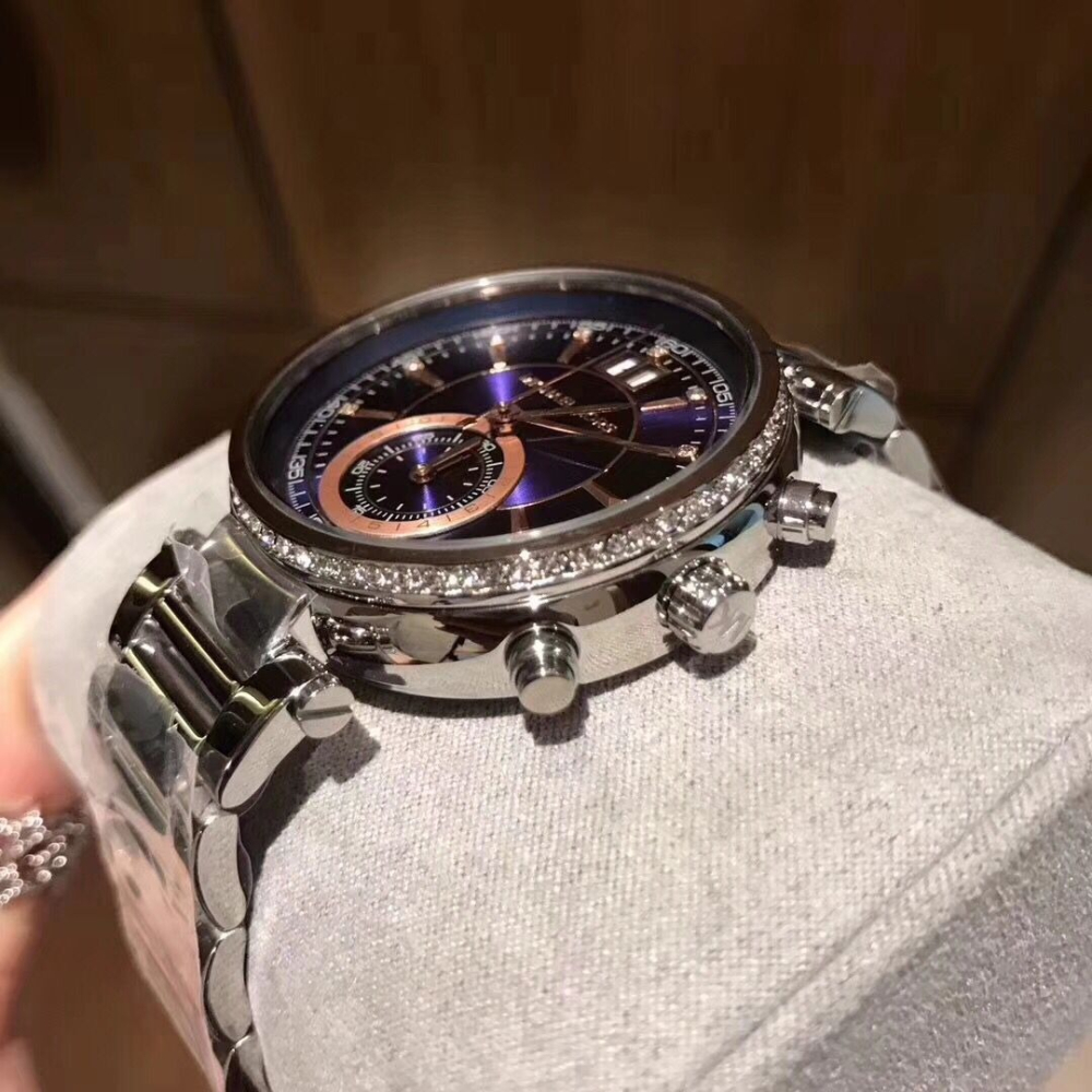 MICHAEL KORS手錶 MK手錶 大直徑手錶女 銀色藍面不鏽鋼鏈石英錶 時尚潮流防水女錶MK6224-細節圖7