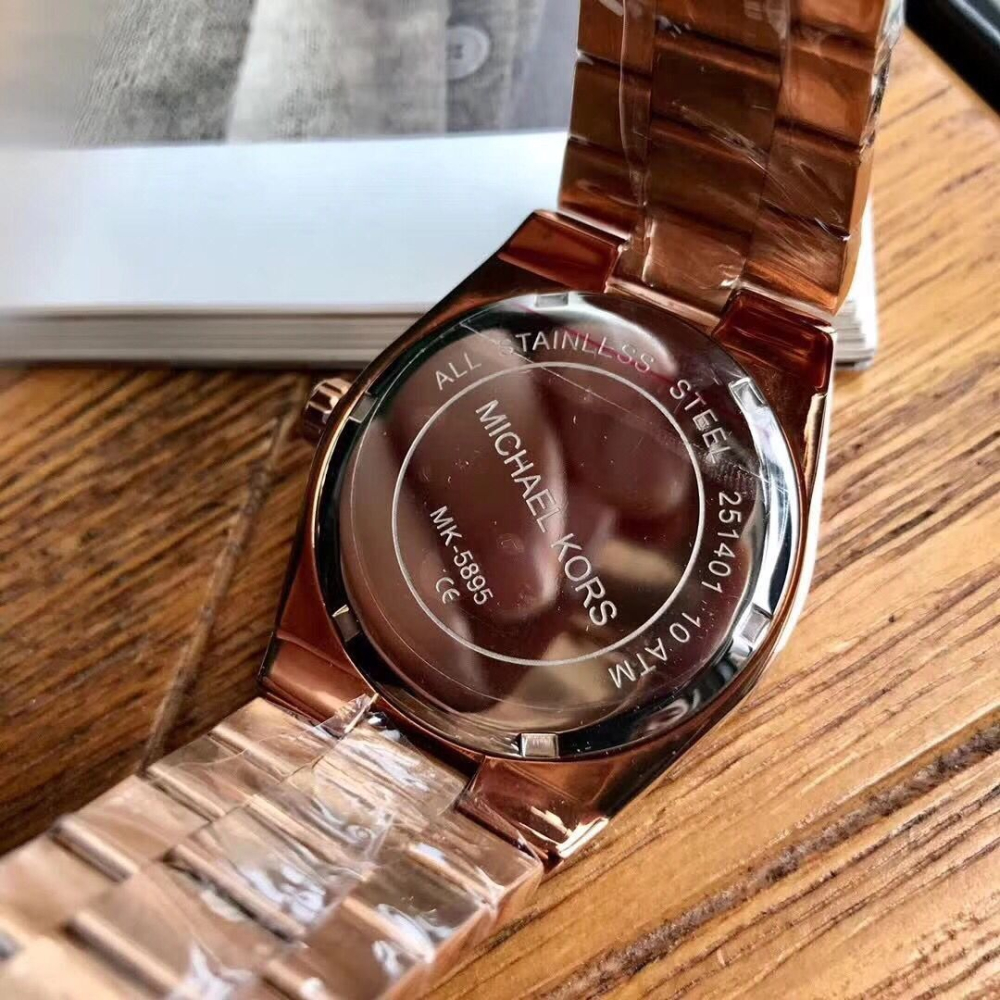 Michael Kors手錶 女生腕錶 MK手錶 不鏽鋼鏈玫瑰金色石英錶 歐美時尚百搭女錶MK5895 手鐲手錶套組-細節圖6
