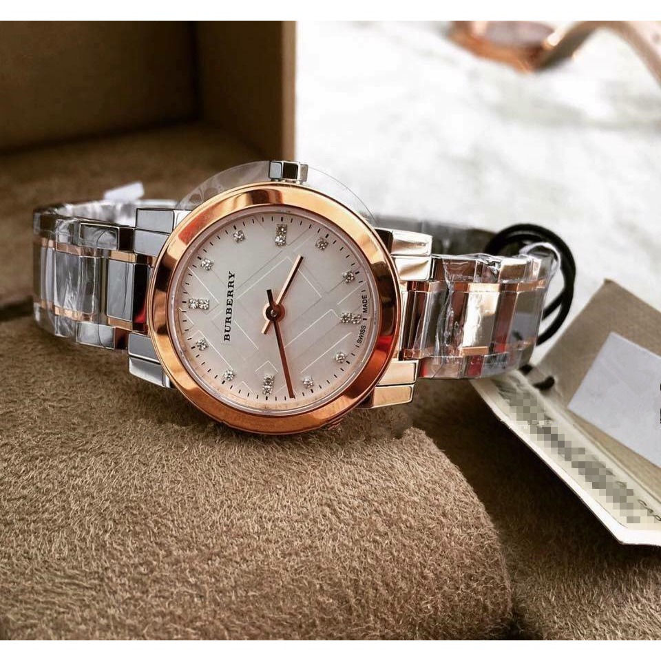 BURBERRY手錶 戰馬手錶 女生手錶 玫瑰金間不鏽鋼鏈鑲鑽石英錶 歐美時尚百搭女錶 BU9214 女生腕錶 精品錶-細節圖2