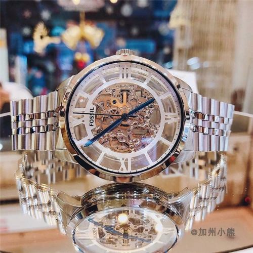 富思手錶 FOSSIL手錶 男士機械錶 時尚潮流透底鏤空男錶 真皮錶帶專櫃品牌錶 全自動機械手錶男ME3098
