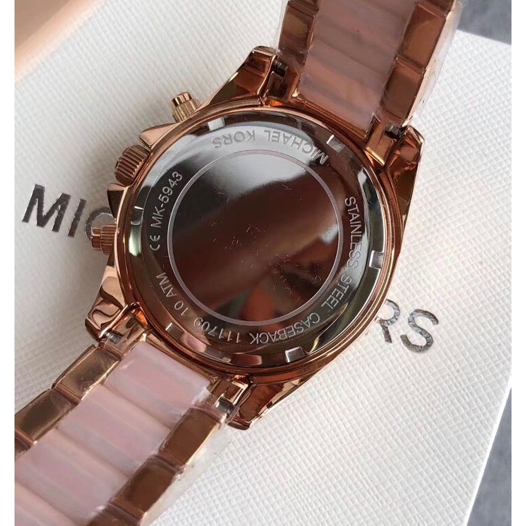 Michael Kors手錶 MK手錶 MK5943 大直徑手錶女 玫瑰金粉色間膠三眼日曆石英錶 時尚潮流女錶 精品錶-細節圖7