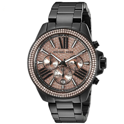 MICHAEL KORS手錶 MK手錶 大直徑手錶女 黑色鋼帶大錶盤滿鑽三眼鋼鏈圓盤石英女錶 MK5879 MK5961