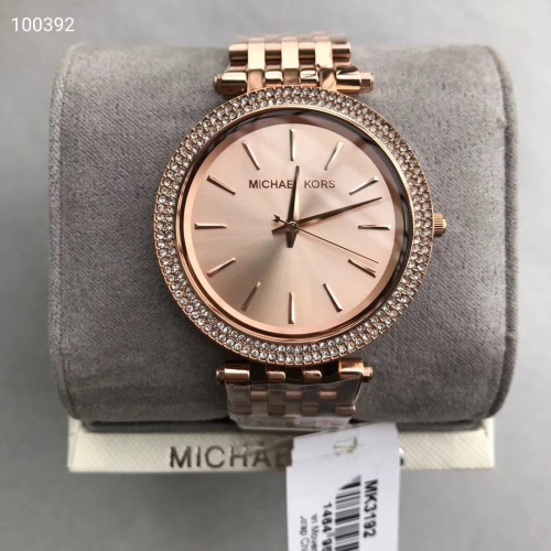 MICHAEL KORS手錶 女生手錶 MK手錶 玫瑰金色鋼帶錶 超薄大直徑手錶 鑲鑽時尚圓盤石英女士手錶MK3192