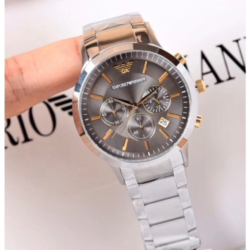 ARMANI阿曼尼手錶 男生手錶 計時防水手錶 玫瑰金鐵灰色石英男錶 不鏽鋼鏈三眼計商務休閒男士腕錶AR11047