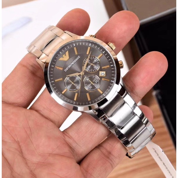 ARMANI阿曼尼手錶 男生手錶 計時防水手錶 玫瑰金鐵灰色石英男錶 不鏽鋼鏈三眼計商務休閒男士腕錶AR11047-細節圖4