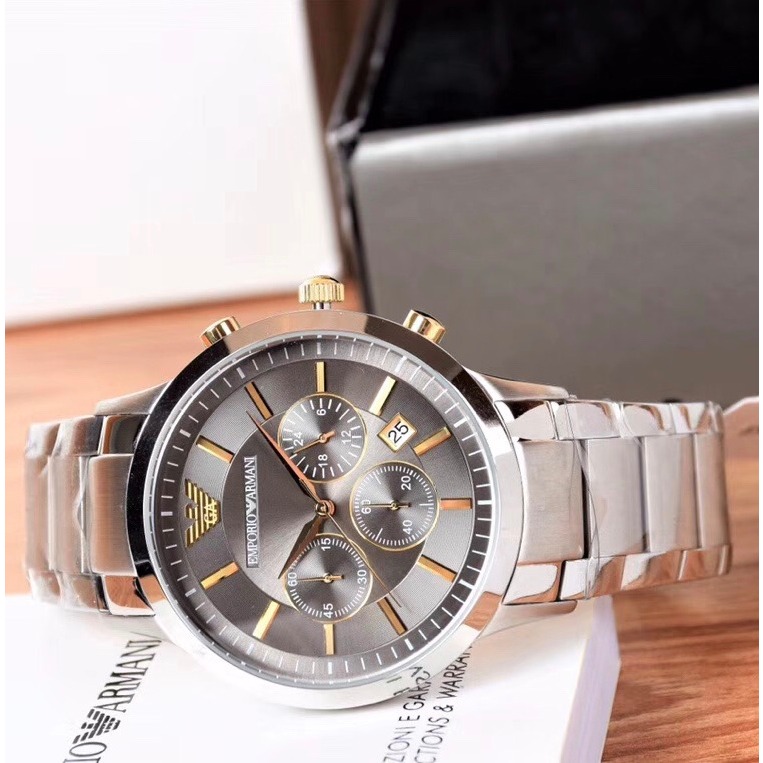 ARMANI阿曼尼手錶 男生手錶 計時防水手錶 玫瑰金鐵灰色石英男錶 不鏽鋼鏈三眼計商務休閒男士腕錶AR11047-細節圖6