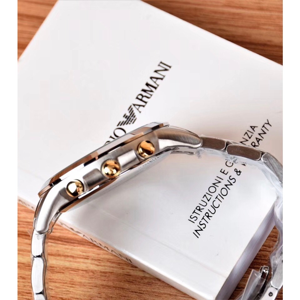 ARMANI阿曼尼手錶 男生手錶 計時防水手錶 玫瑰金鐵灰色石英男錶 不鏽鋼鏈三眼計商務休閒男士腕錶AR11047-細節圖10