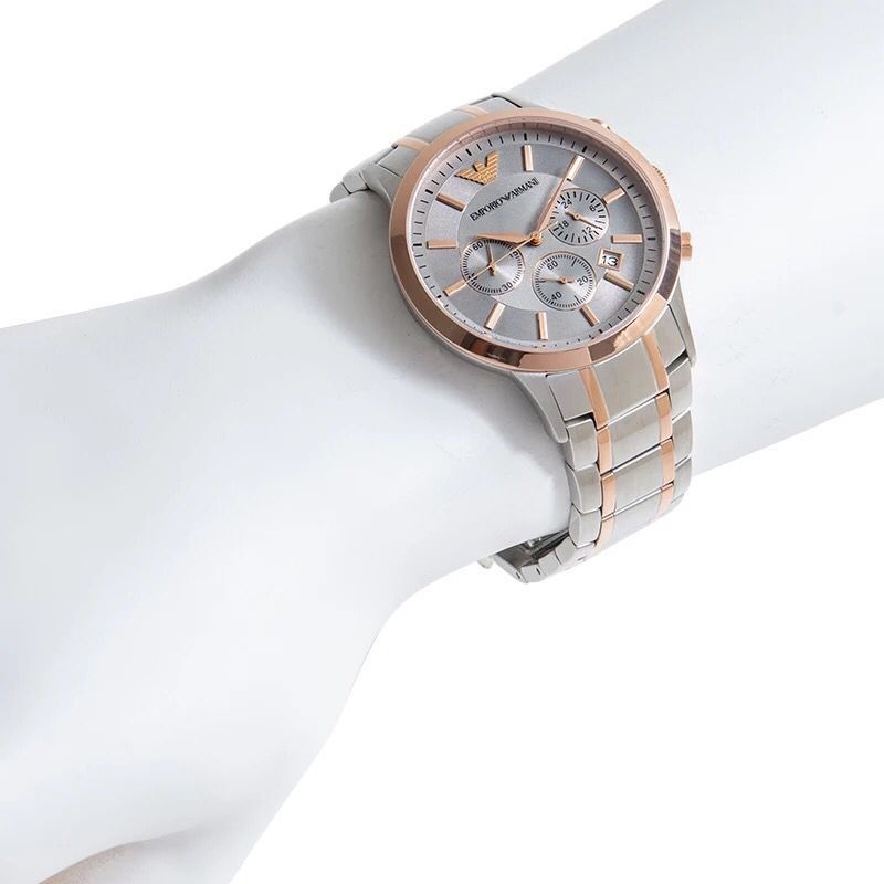 ARMANI手錶 阿曼尼手錶 大直徑男錶 新品玫瑰金間不鏽鋼帶三眼計時商務休閒男士腕錶AR11077 AR11076-細節圖3