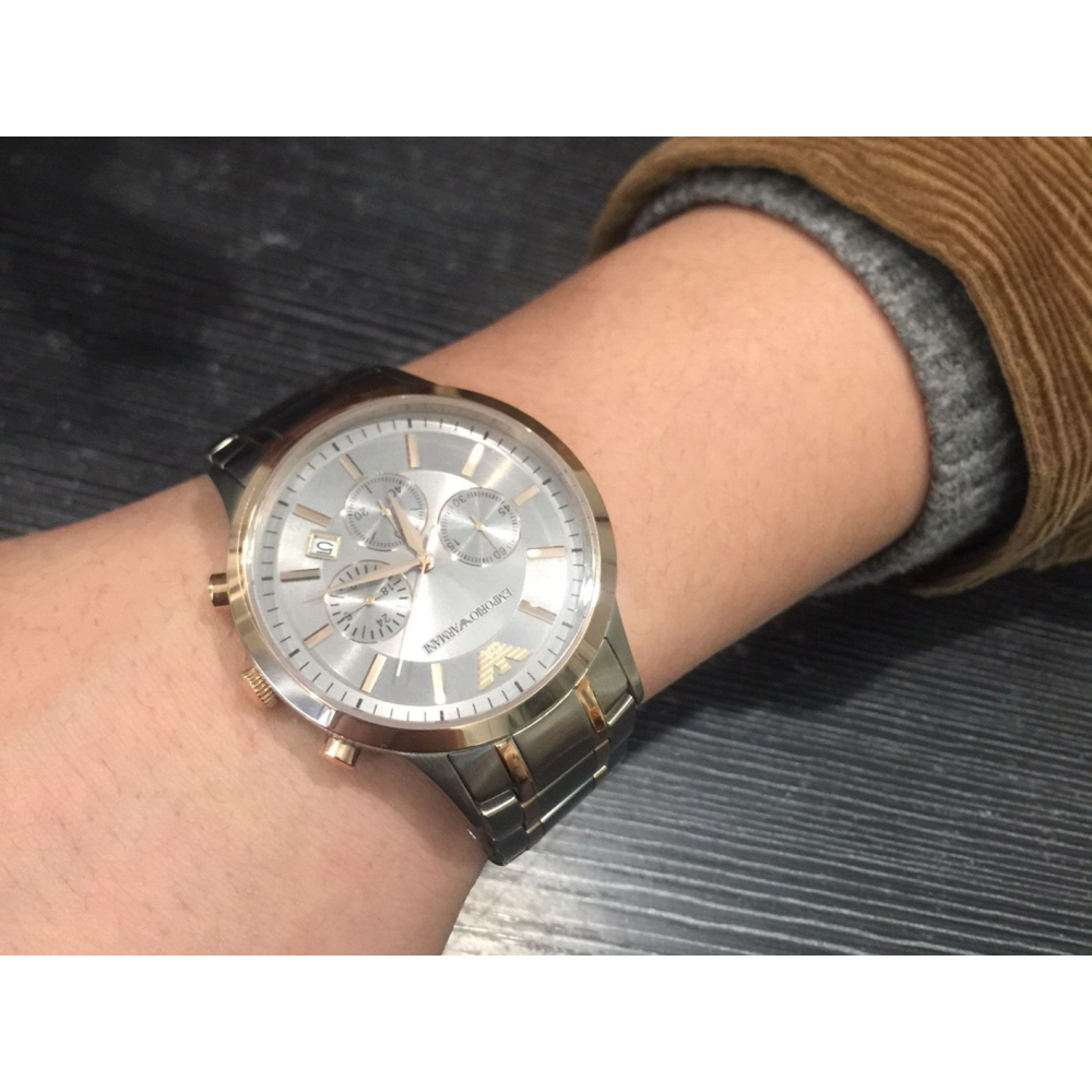 ARMANI手錶 阿曼尼手錶 大直徑男錶 新品玫瑰金間不鏽鋼帶三眼計時商務休閒男士腕錶AR11077 AR11076-細節圖4