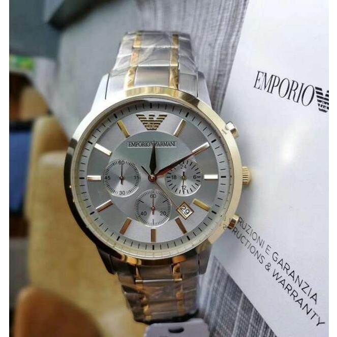 ARMANI手錶 阿曼尼手錶 大直徑男錶 新品玫瑰金間不鏽鋼帶三眼計時商務休閒男士腕錶AR11077 AR11076-細節圖6