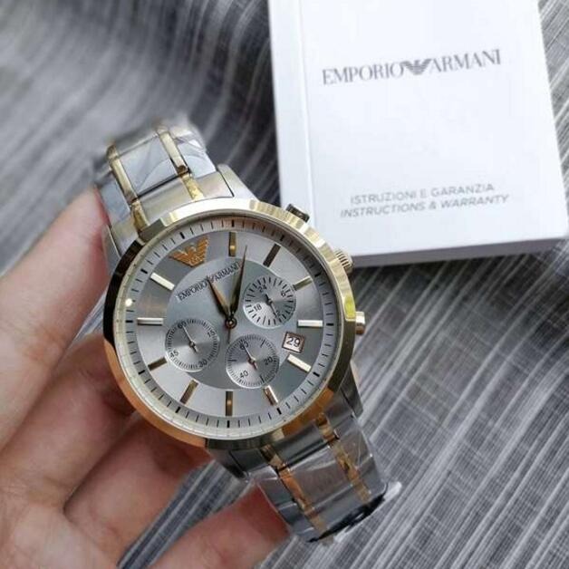 ARMANI手錶 阿曼尼手錶 大直徑男錶 新品玫瑰金間不鏽鋼帶三眼計時商務休閒男士腕錶AR11077 AR11076-細節圖8