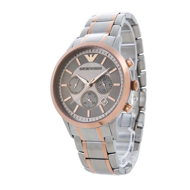 ARMANI手錶 阿曼尼手錶 大直徑男錶 新品玫瑰金間不鏽鋼帶三眼計時商務休閒男士腕錶AR11077 AR11076-細節圖9