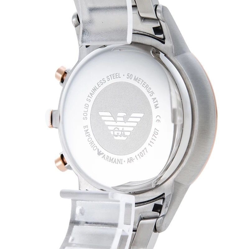 ARMANI手錶 阿曼尼手錶 大直徑男錶 新品玫瑰金間不鏽鋼帶三眼計時商務休閒男士腕錶AR11077 AR11076-細節圖10