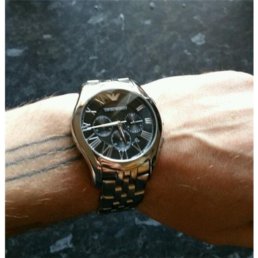 Armani手錶 阿瑪尼手錶男 阿曼尼手錶 AR男士商務休閒腕錶 計時防水不鏽鋼鏈銀色黑面三眼計時日曆男錶AR1786-細節圖7