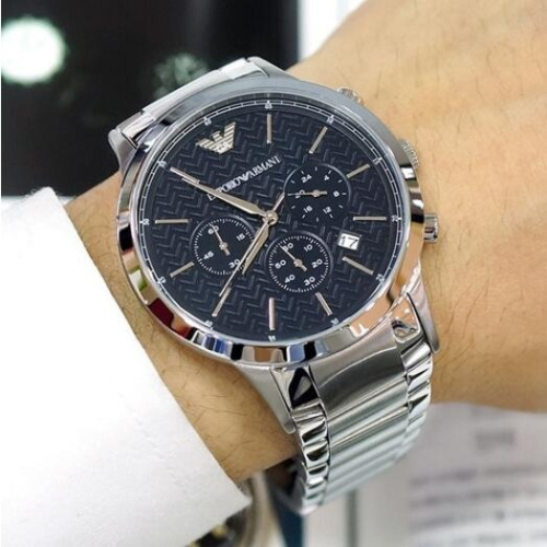 男生手錶 Armani手錶 阿曼尼手錶 不鏽鋼鏈錶帶 男士商務休閒石英腕錶 三眼計時日曆防水男錶AR2486