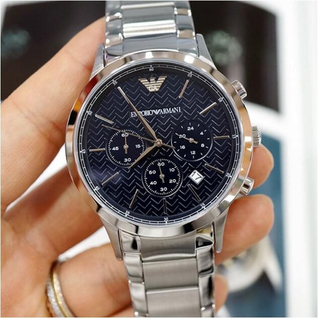 男生手錶 Armani手錶 阿曼尼手錶 不鏽鋼鏈錶帶 男士商務休閒石英腕錶 三眼計時日曆防水男錶AR2486-細節圖3