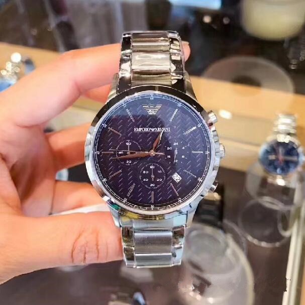 男生手錶 Armani手錶 阿曼尼手錶 不鏽鋼鏈錶帶 男士商務休閒石英腕錶 三眼計時日曆防水男錶AR2486-細節圖4