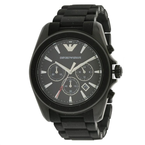 Armani手錶男 阿曼尼手錶 Sigma Black 黑色膠包鋼錶帶 三眼計時日曆休閒男錶AR6092