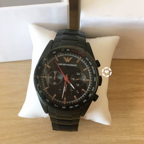 男生手錶 鋼帶錶 Armani手錶 阿曼尼手錶 AR三眼計時酷黑石英錶 黑色不鏽鋼鏈商務休閒男錶AR6094