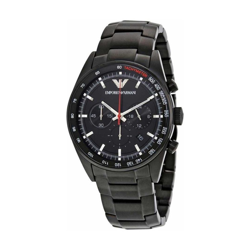 男生手錶 鋼帶錶 Armani手錶 阿曼尼手錶 AR三眼計時酷黑石英錶 黑色不鏽鋼鏈商務休閒男錶AR6094-細節圖3