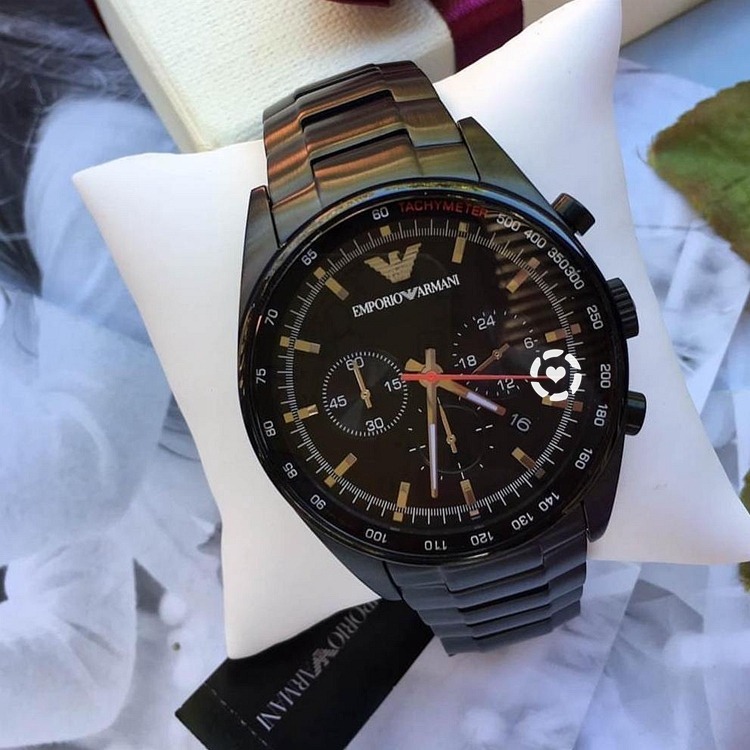 男生手錶 鋼帶錶 Armani手錶 阿曼尼手錶 AR三眼計時酷黑石英錶 黑色不鏽鋼鏈商務休閒男錶AR6094-細節圖4