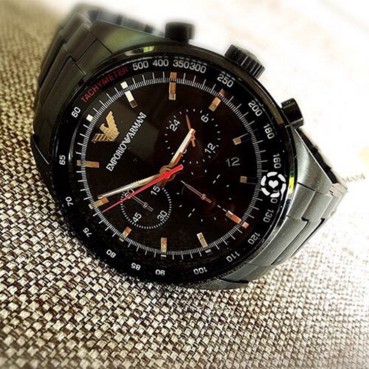 男生手錶 鋼帶錶 Armani手錶 阿曼尼手錶 AR三眼計時酷黑石英錶 黑色不鏽鋼鏈商務休閒男錶AR6094-細節圖6